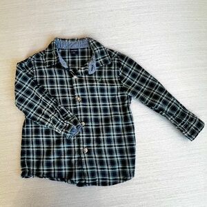 Boy's Nautica Blue & Green Plaid Long Sleeve Button Up Shirt Size 2T